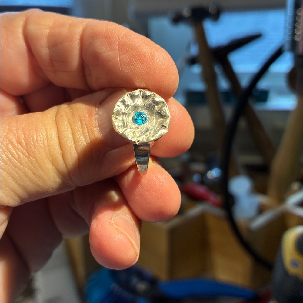 Artisan Made Sterling Ring With Tiny Topaz 7 1/2